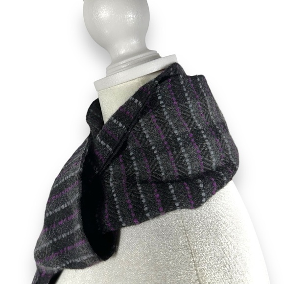 Avoca The Mill Lambswool Cashmere Chenille Blend Striped Scarf, Grey/Purple - Picture 9 of 11